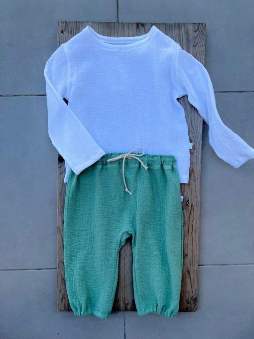 Set pentru copii din panza topita - Alb/ Verde Jad
