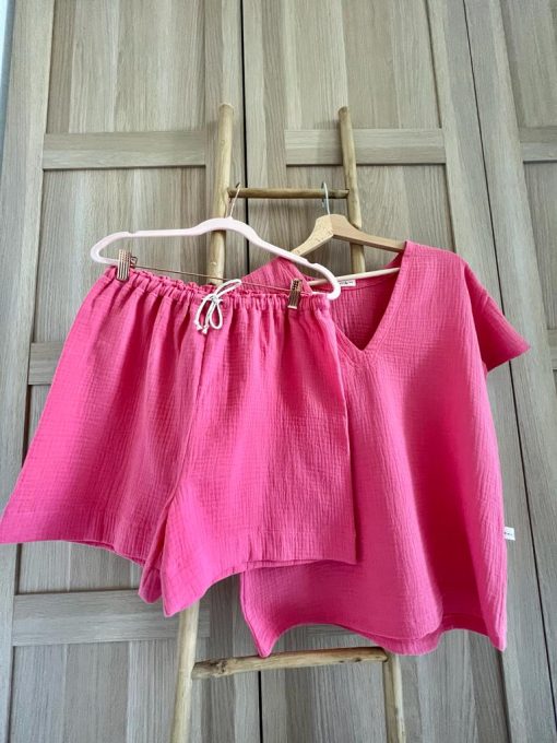 [Preloved]Set din muselina pentru femei "Poveste de Vara" - French Rose - S-M - imagine 4