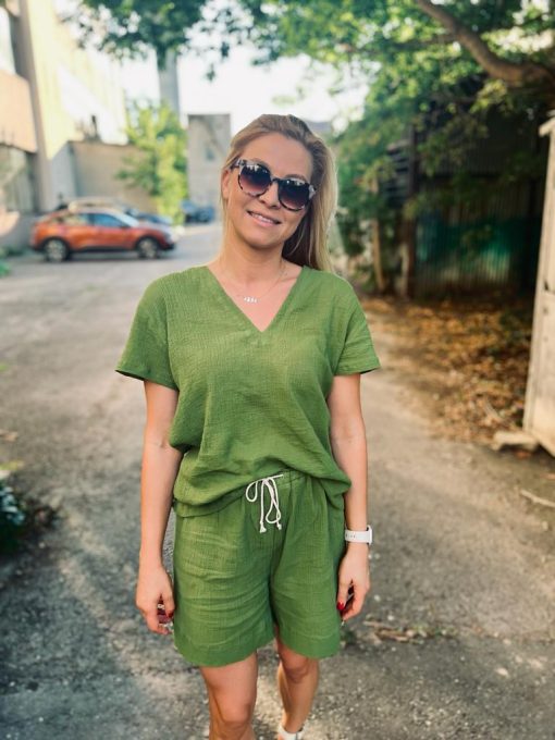 [Preloved]Set din panza topita pentru femei "Poveste de Vara" - Verde Muschi - S-M - imagine 2