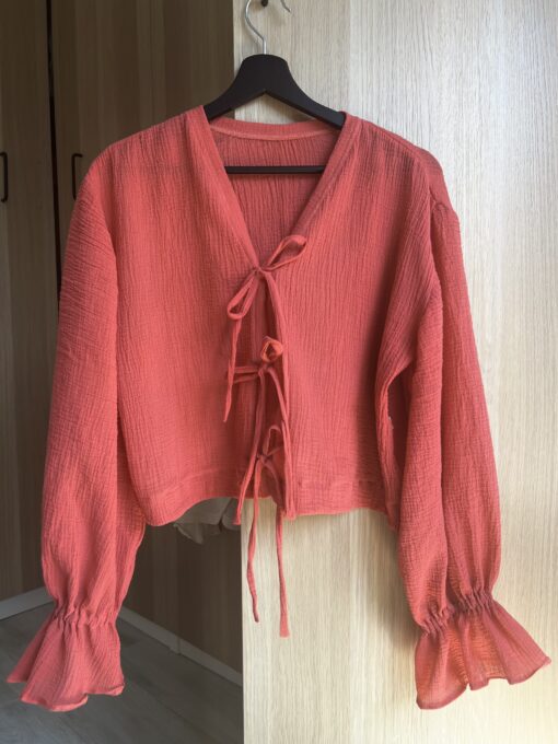 Bluza Iris din panza topita - Flamy Red/ Verde Jad - imagine 5