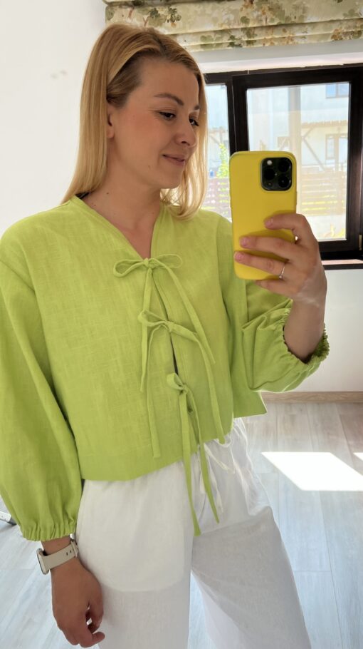 Bluza din in Ilaria - Verde Lime - imagine 2